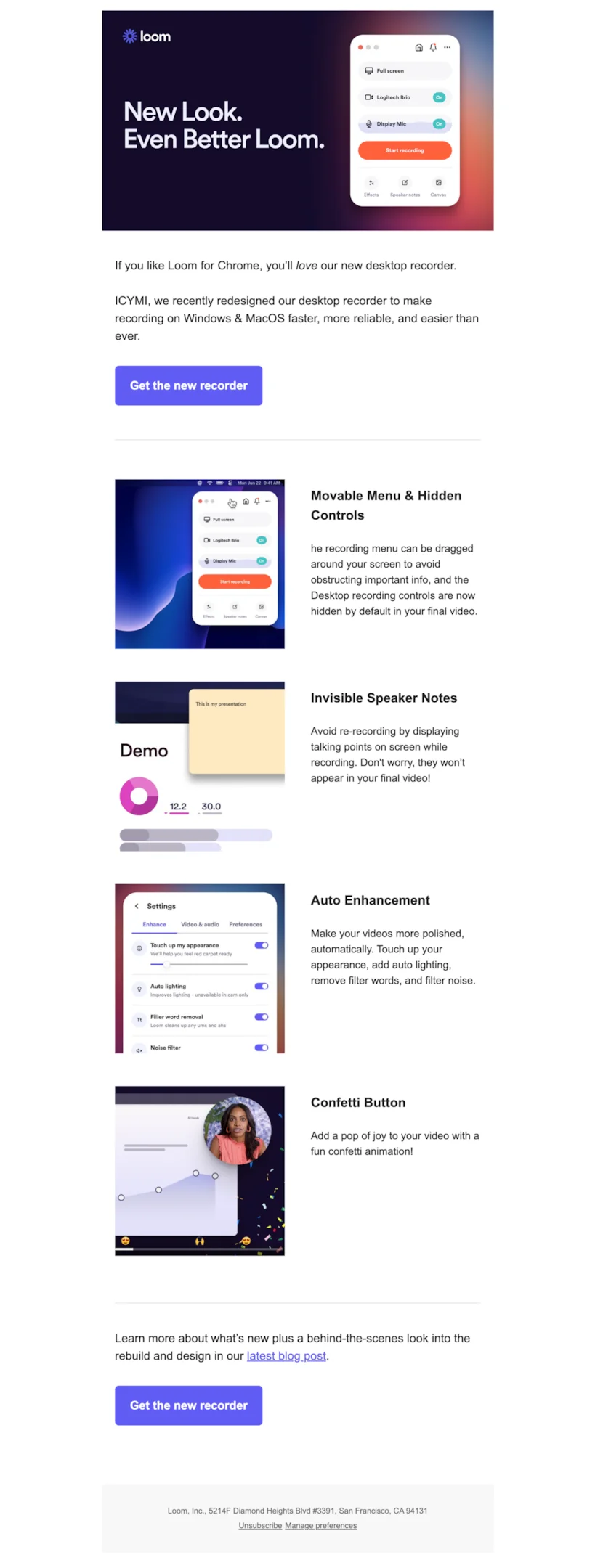 Product launch email example from Loom