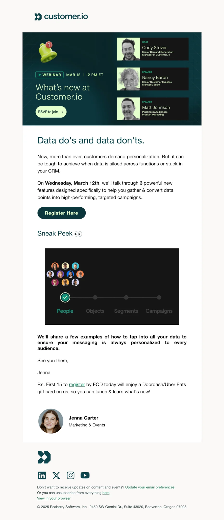 Product launch email example from Customer.io