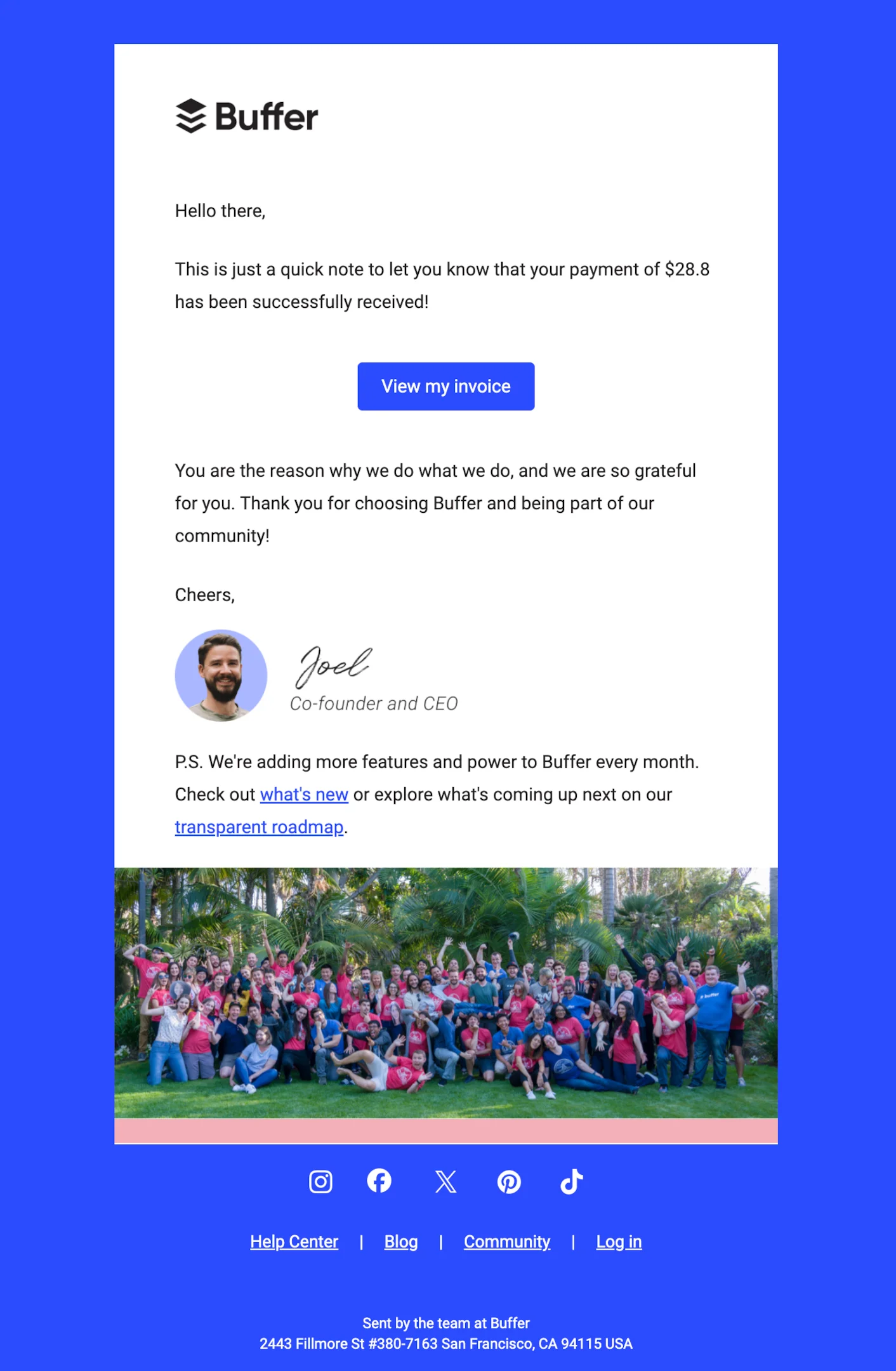 Product launch email example from Buffer