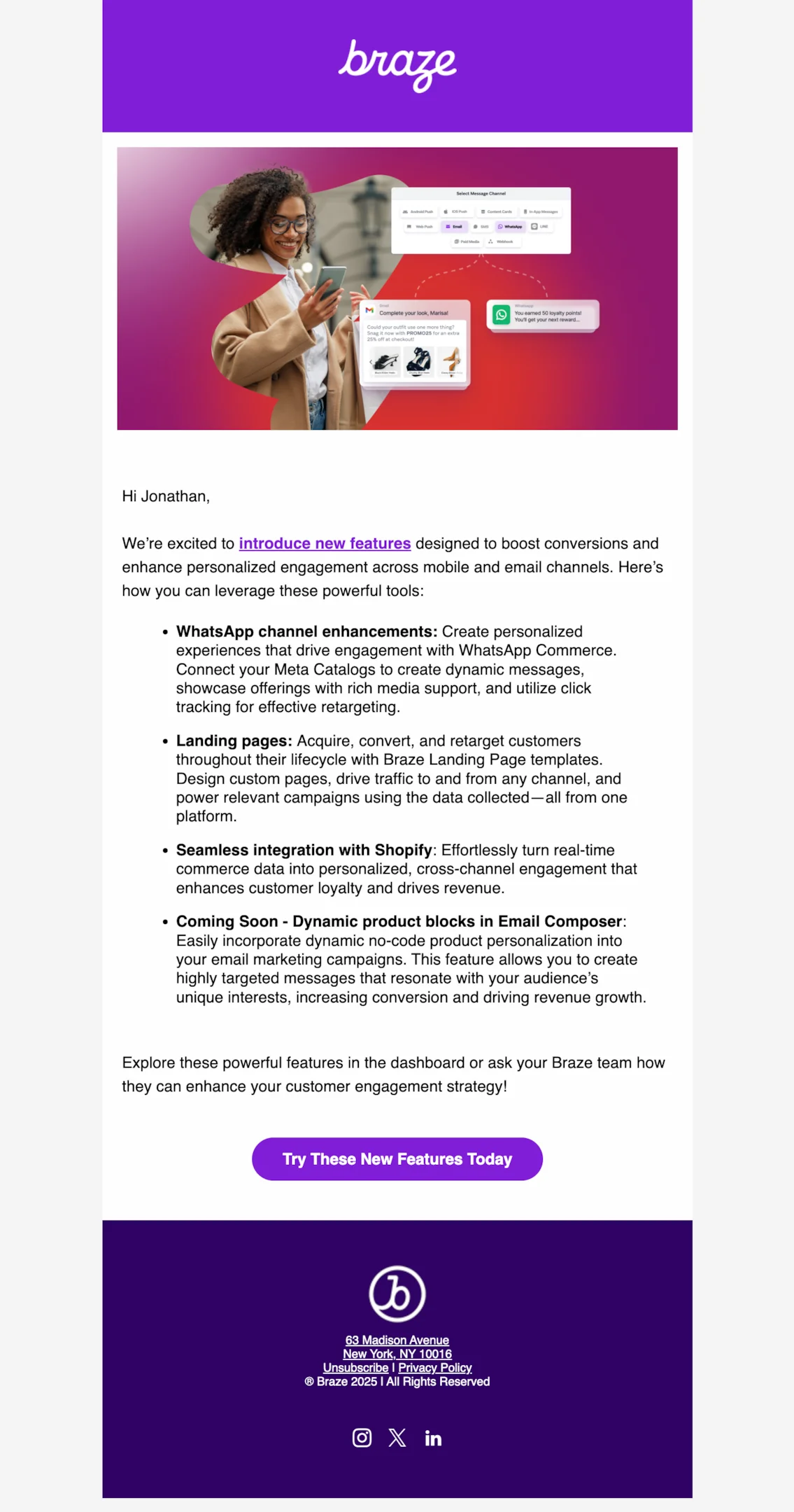 Product launch email example from Braze