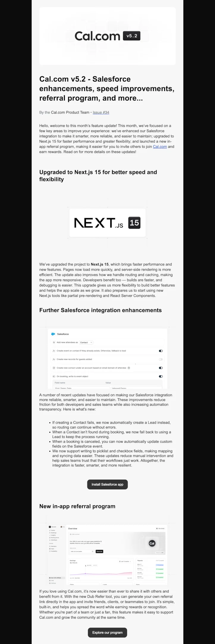 Product launch email example from Cal