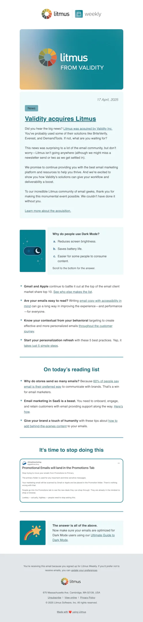 SaaS newsletter example from Litmus