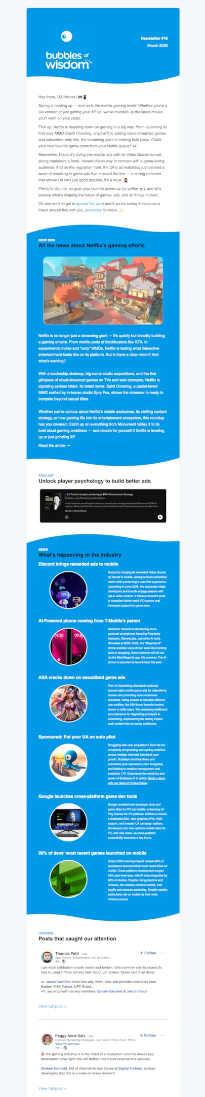 SaaS newsletter example from Bubbleye