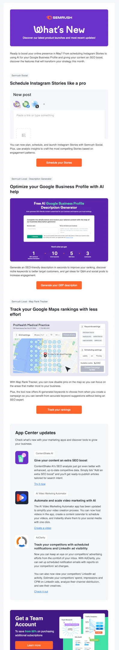 SaaS newsletter example from SEMRush