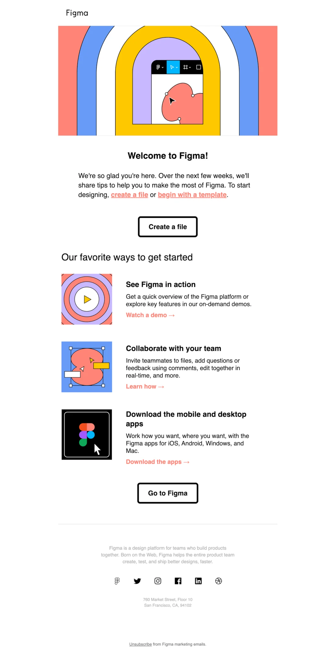Welcome email example from Figma