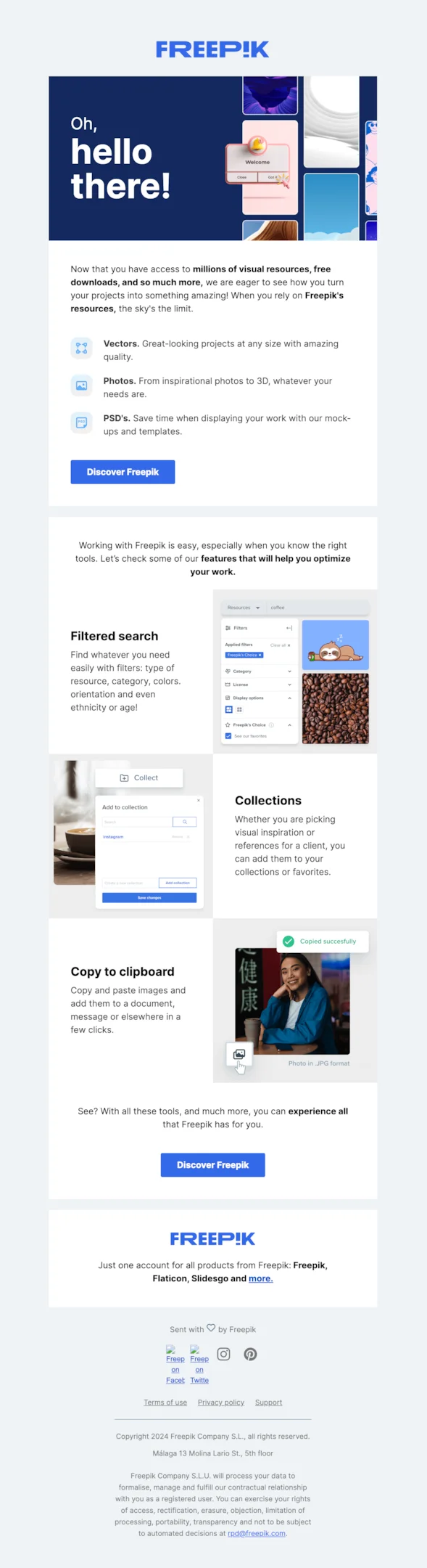 Welcome email example from Freepik
