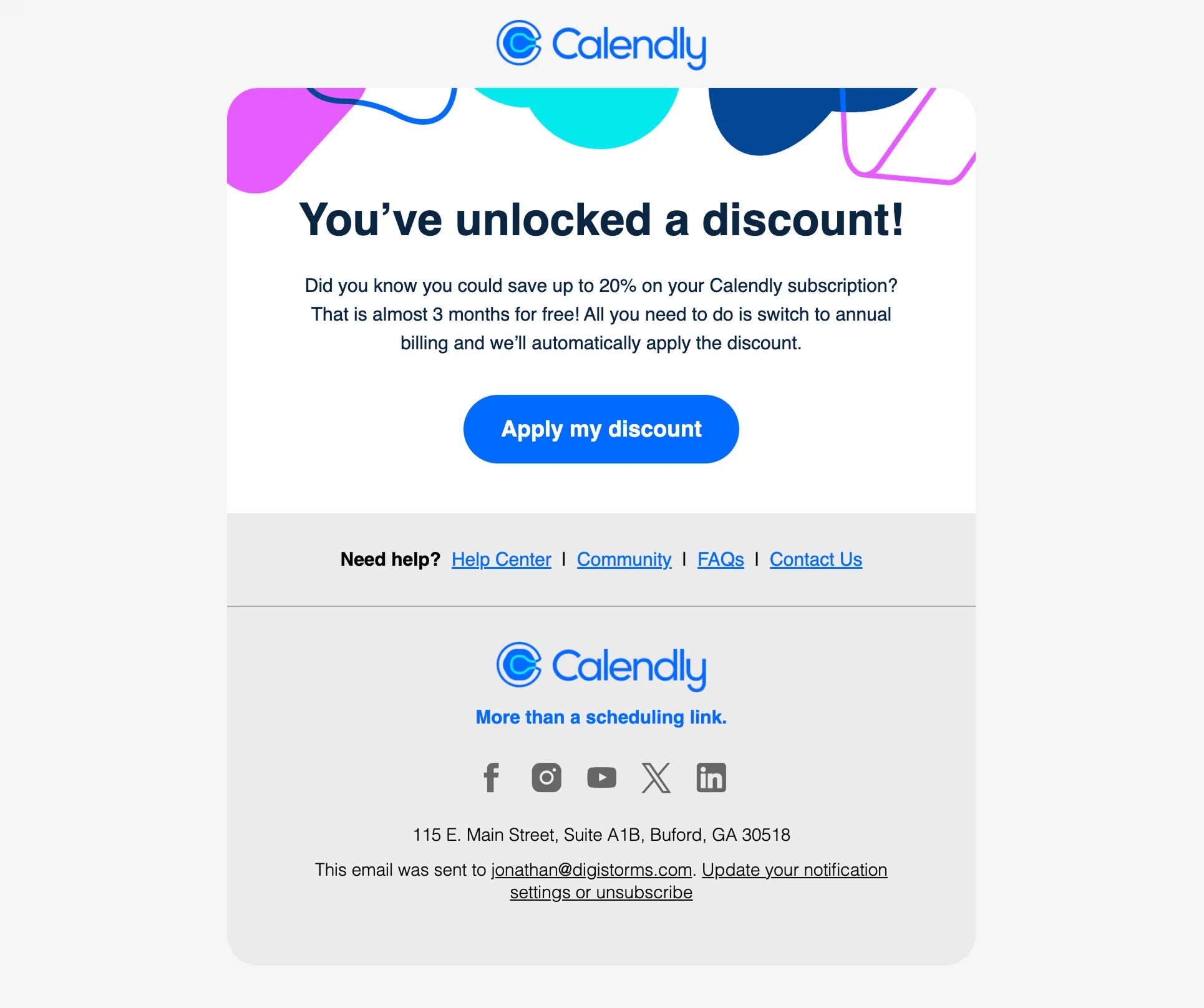 Upgrade email example from Calendly