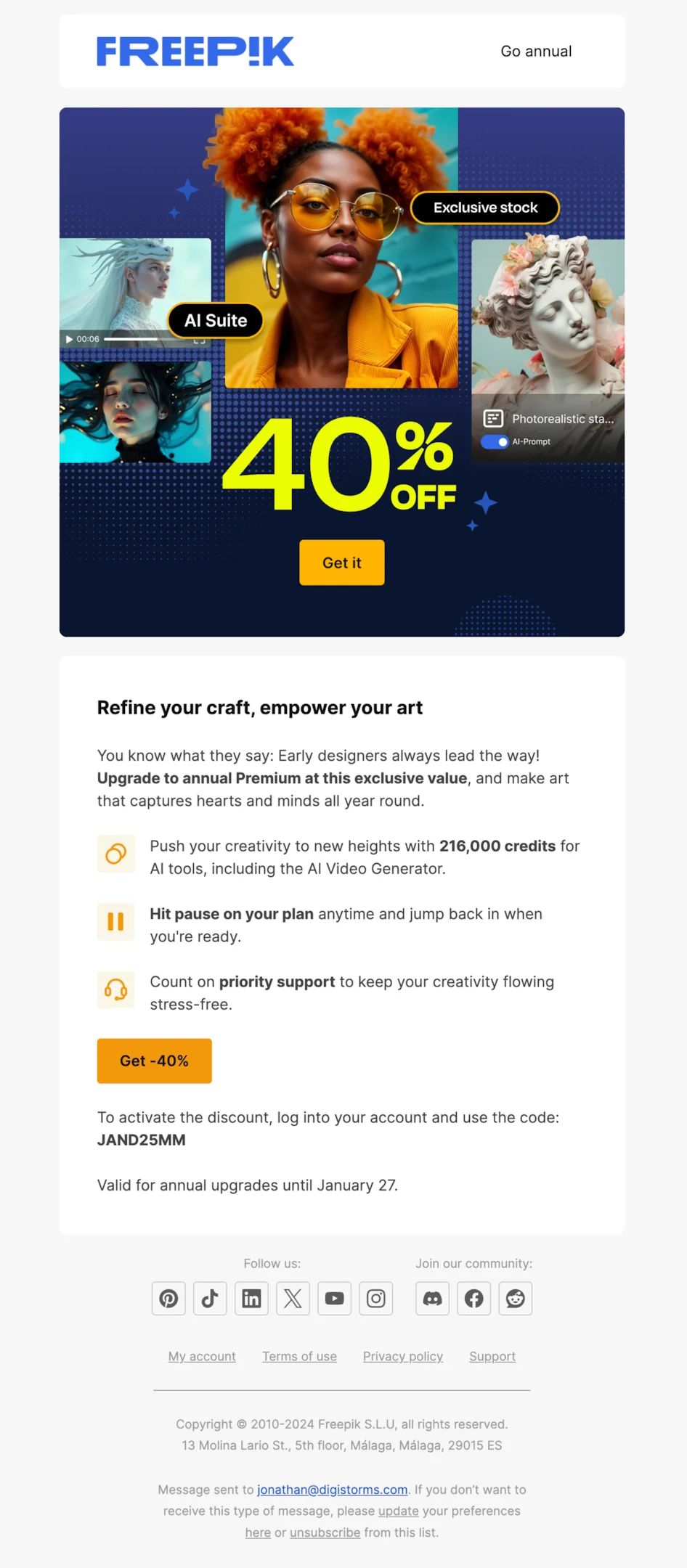 Upgrade email example from Freepik