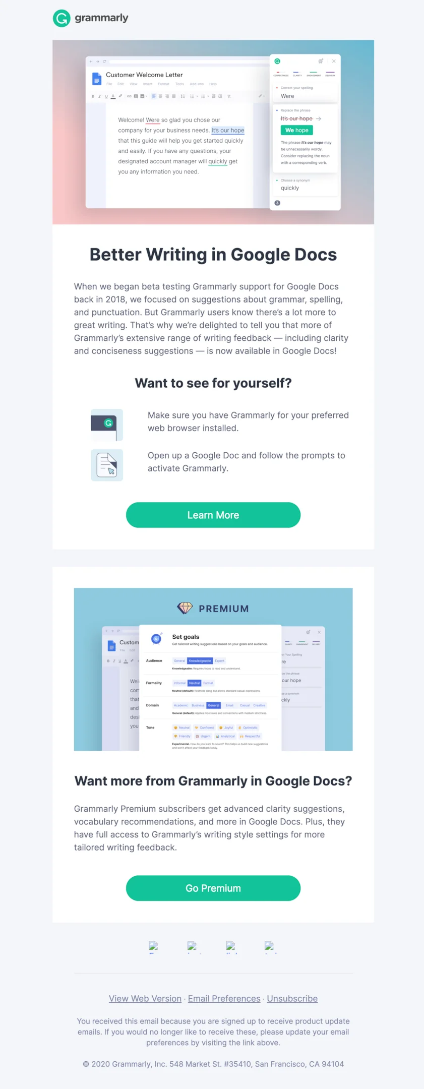 Upgrade email example from Grammarly