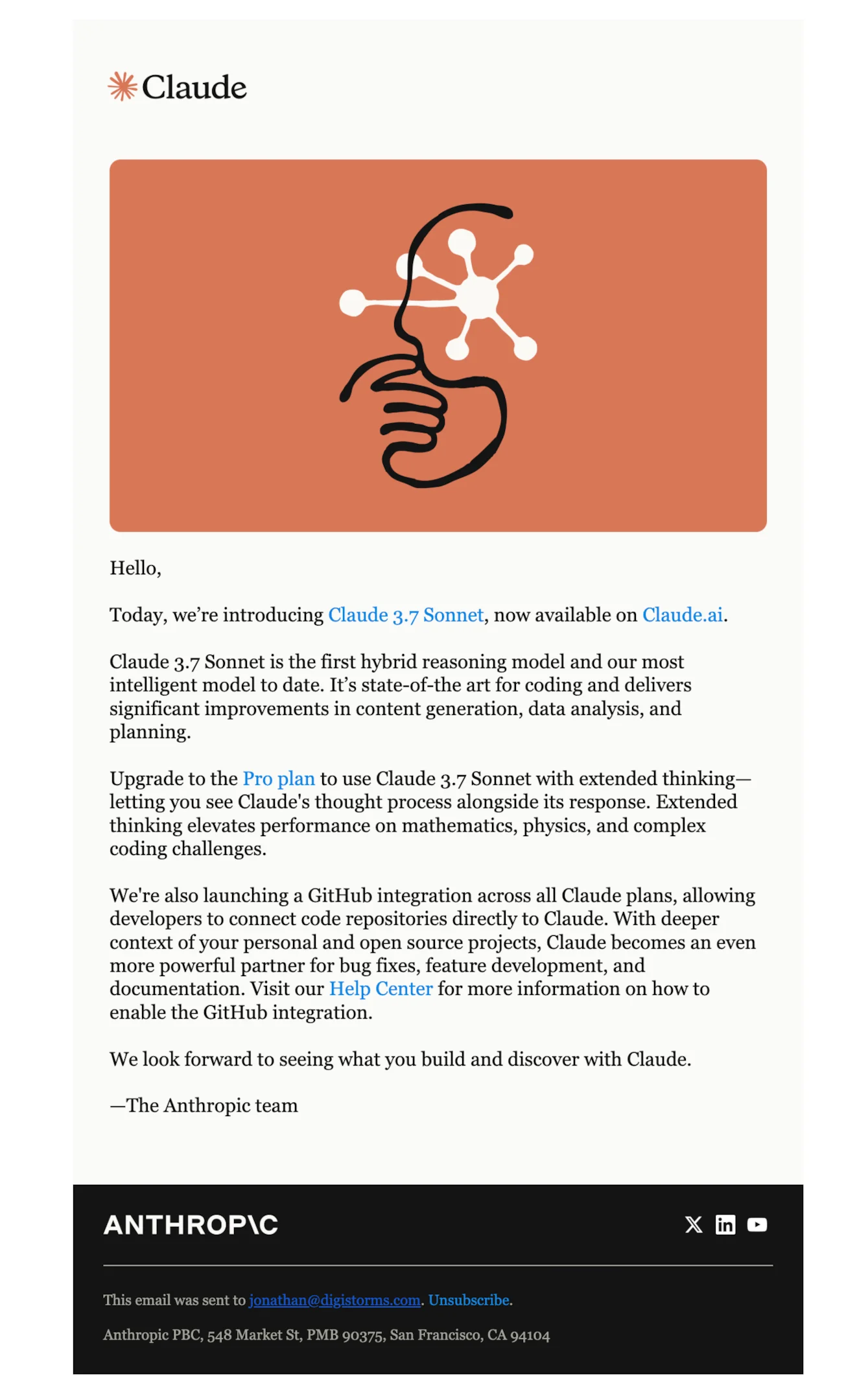 Upgrade email example from Claude