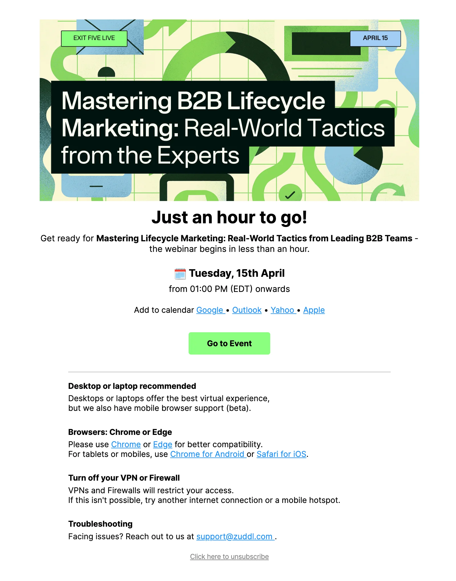 Webinar email sequence example from Second reminder