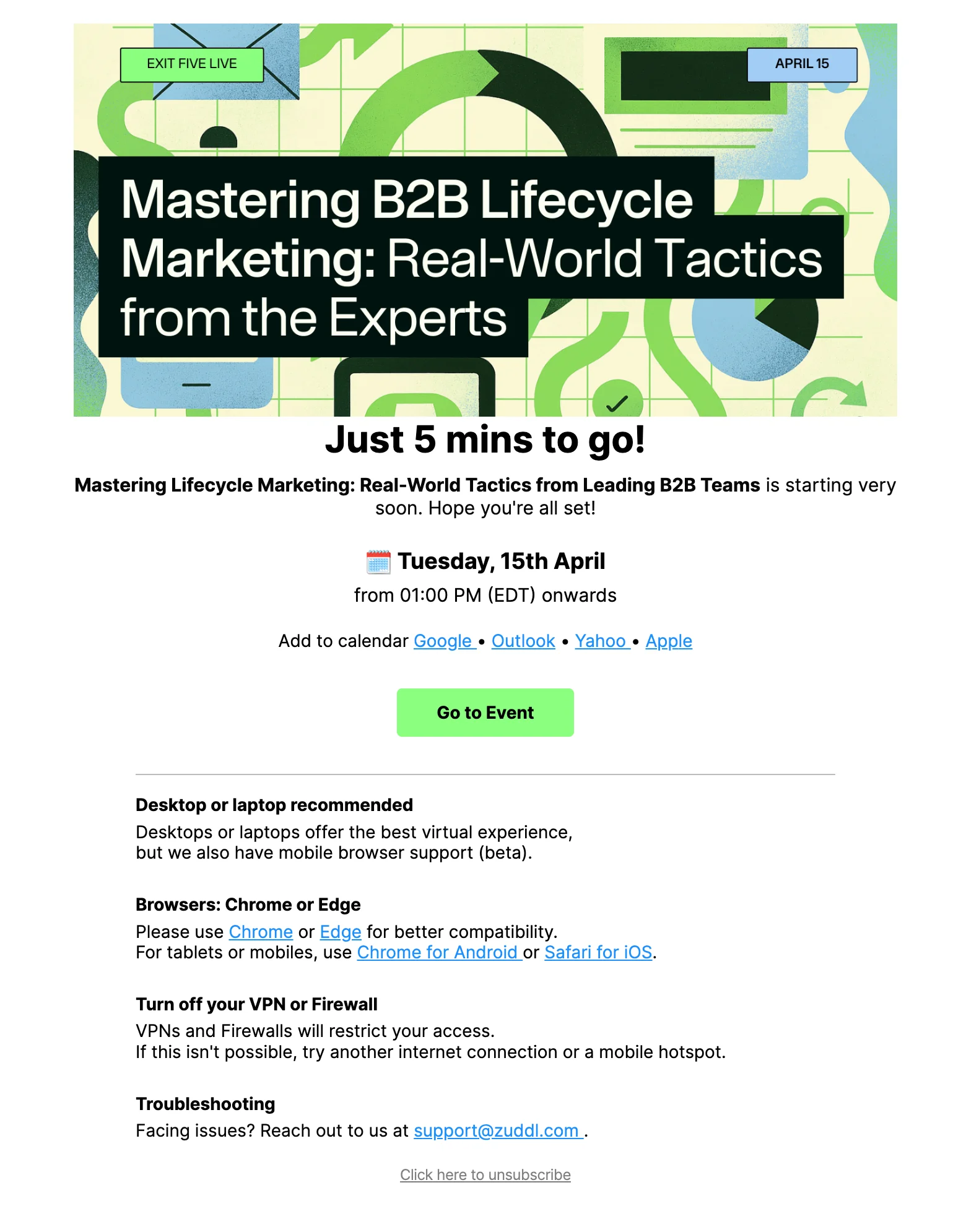 Webinar email sequence example from Third and final reminder