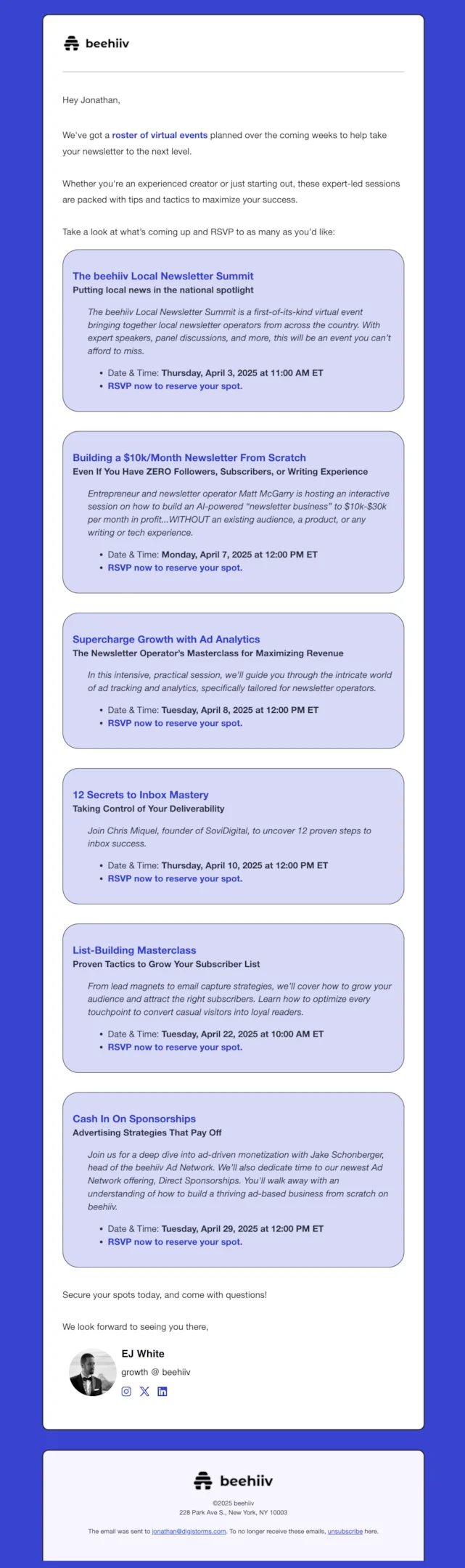 Webinar email sequence example from Webinar follow up and marketing emails