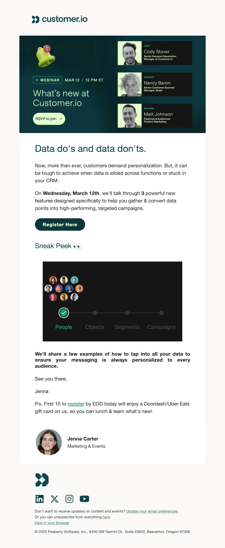 Webinar email sequence example from Webinar invite email