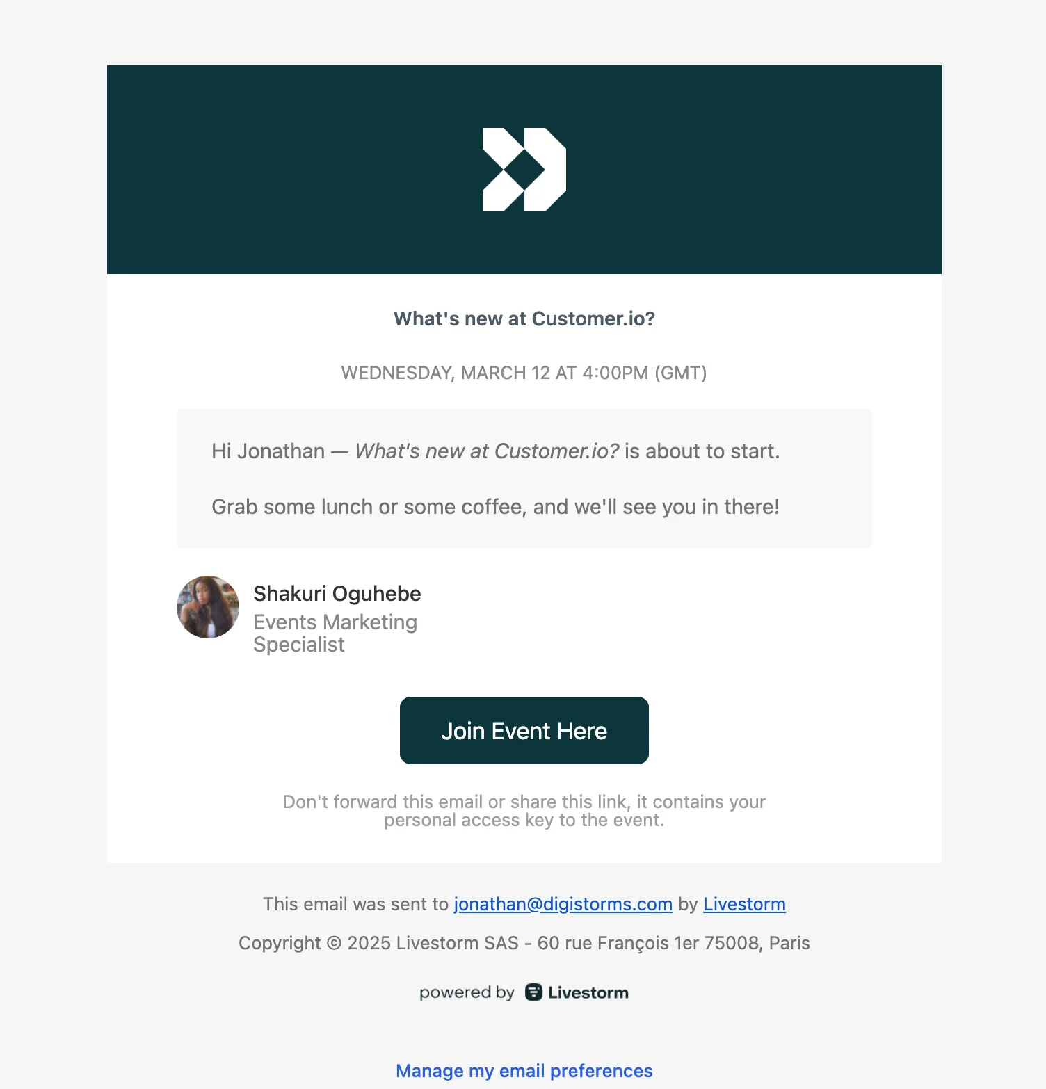 Webinar email sequence example from Final reminder