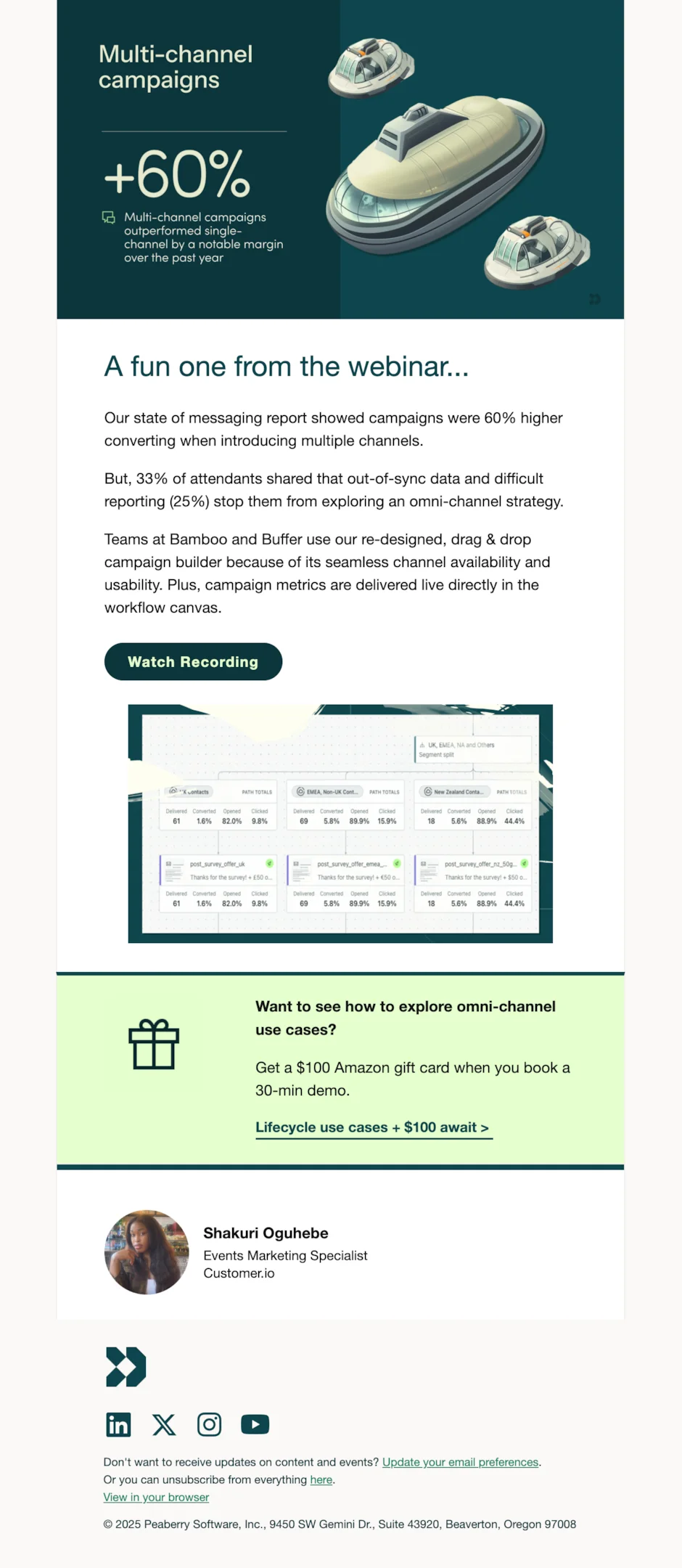 Webinar email sequence example from Thank you email