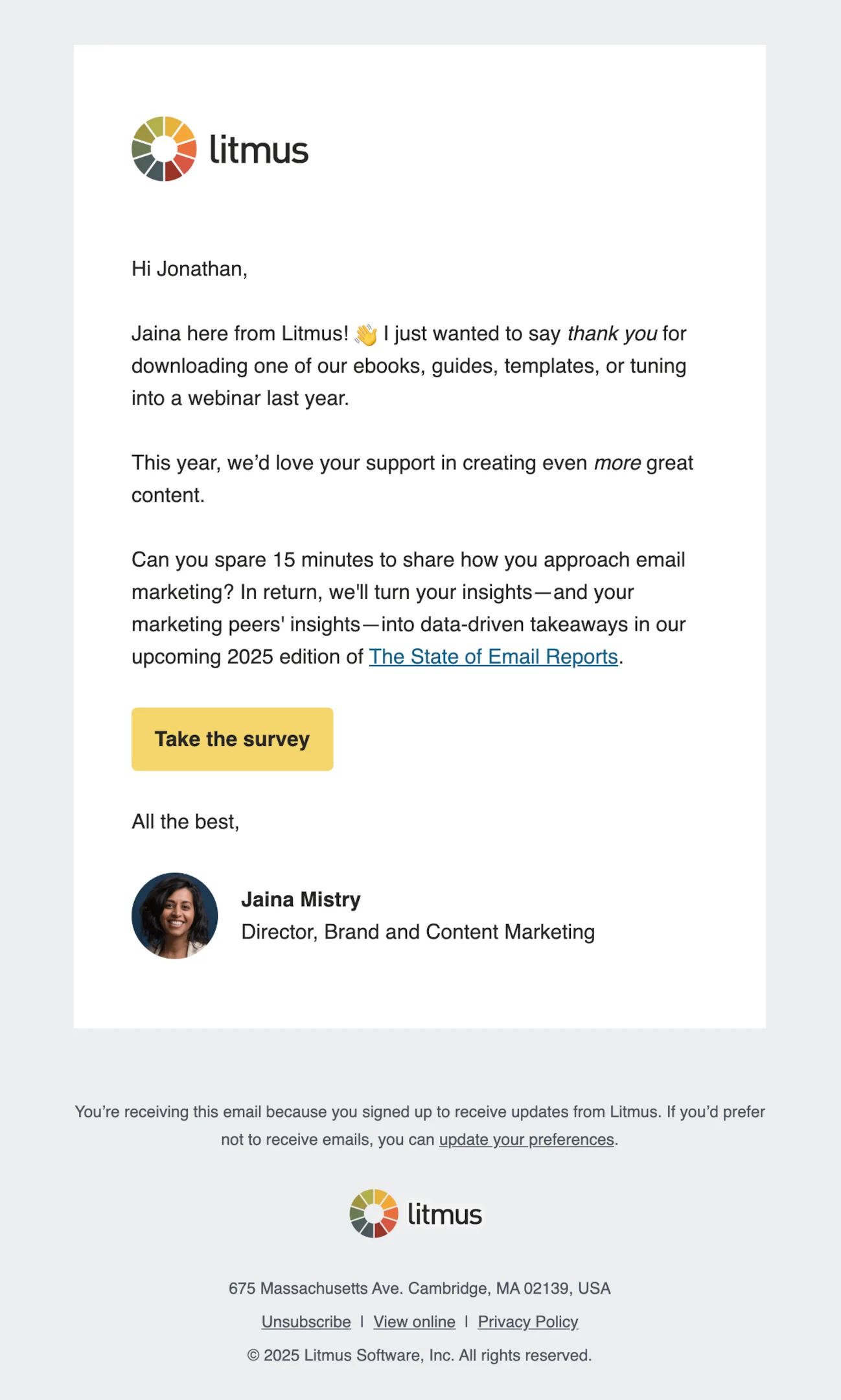 Webinar email sequence example from Litmus