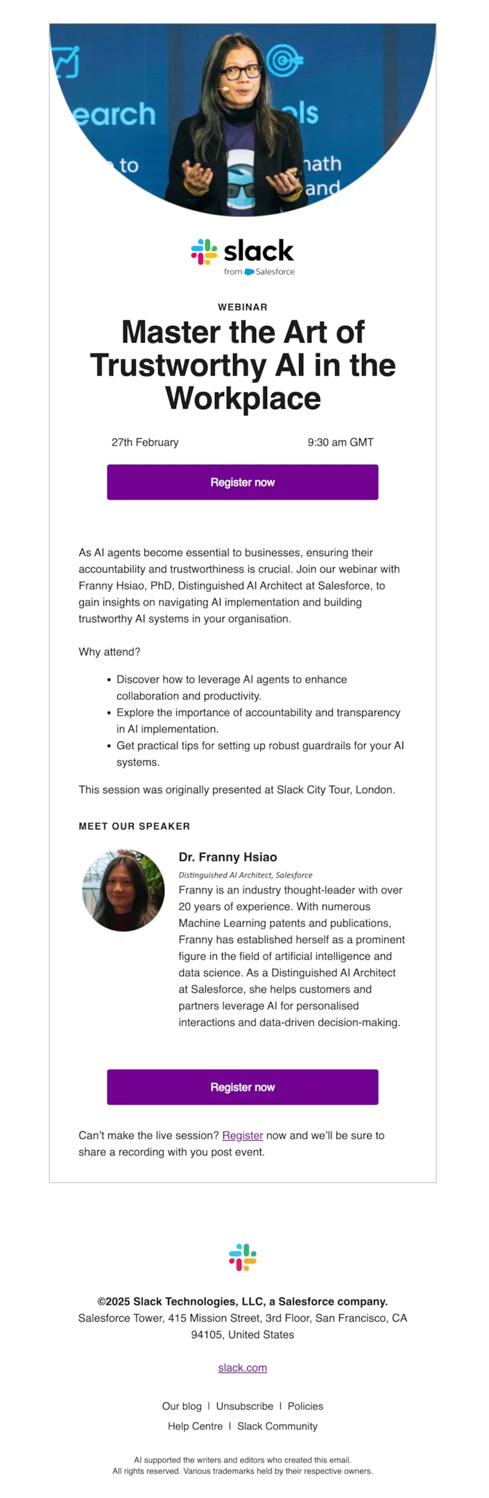 Webinar email sequence example from Slack