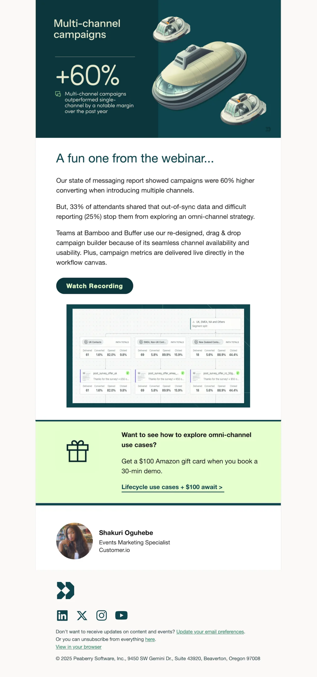 Webinar follow-up email example from Customer.io