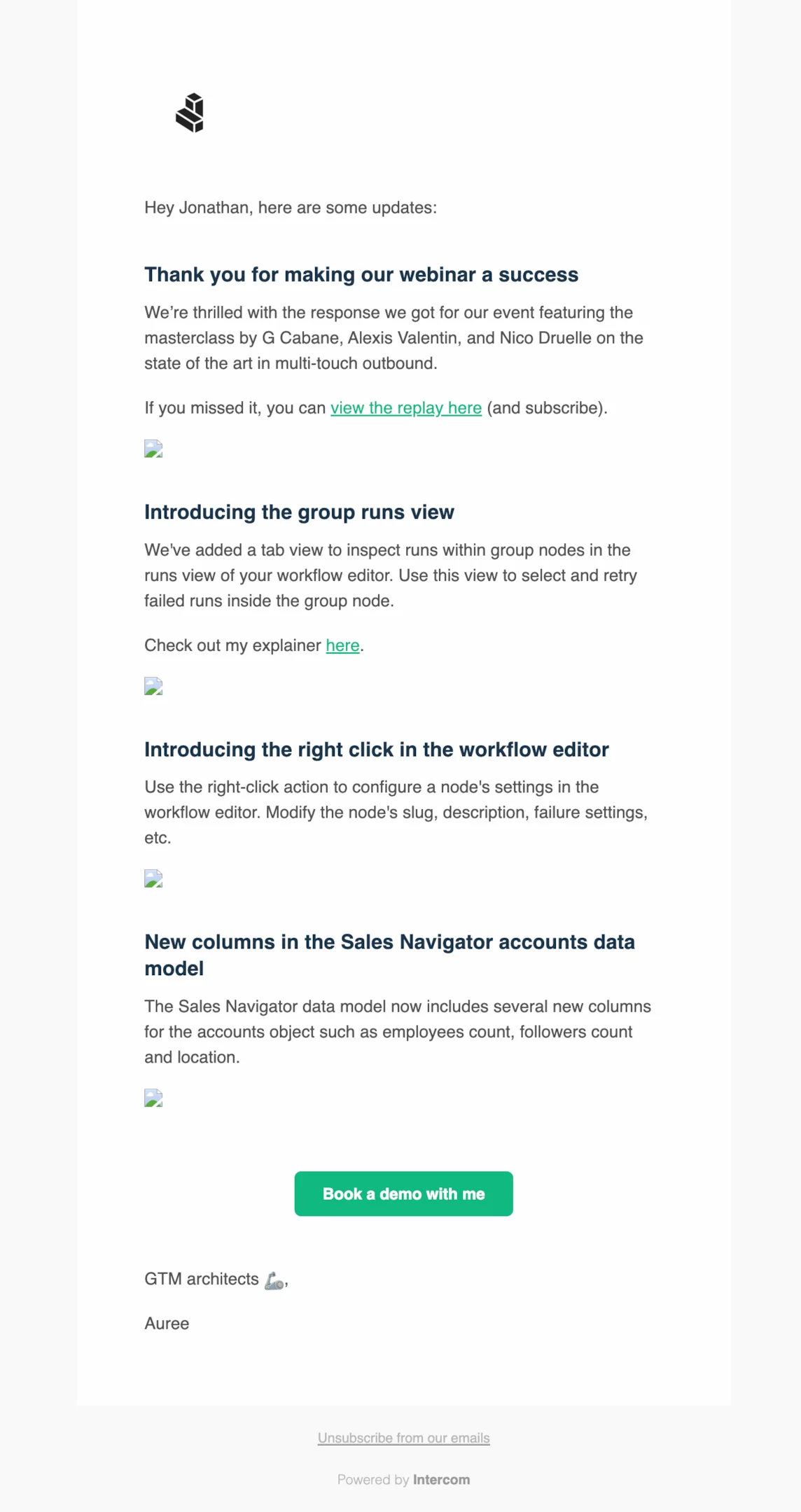 Webinar follow-up email example from Cargo