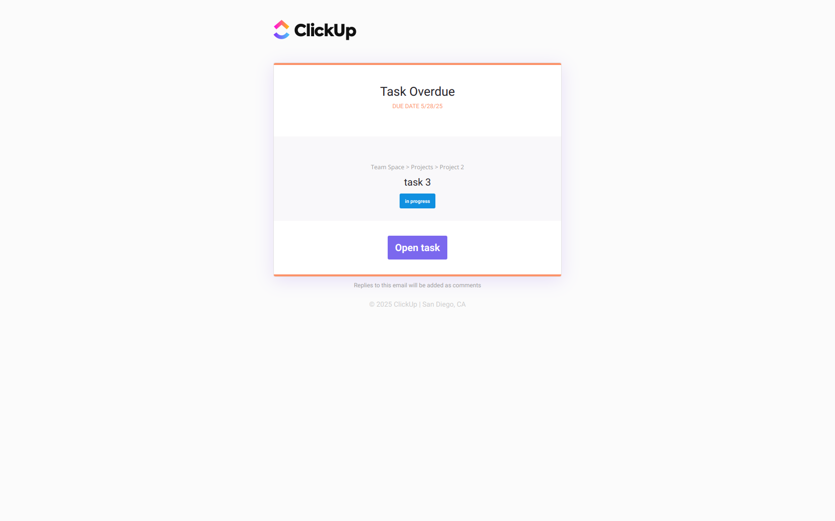 [Overdue] task 3 — email screenshot from Clickup