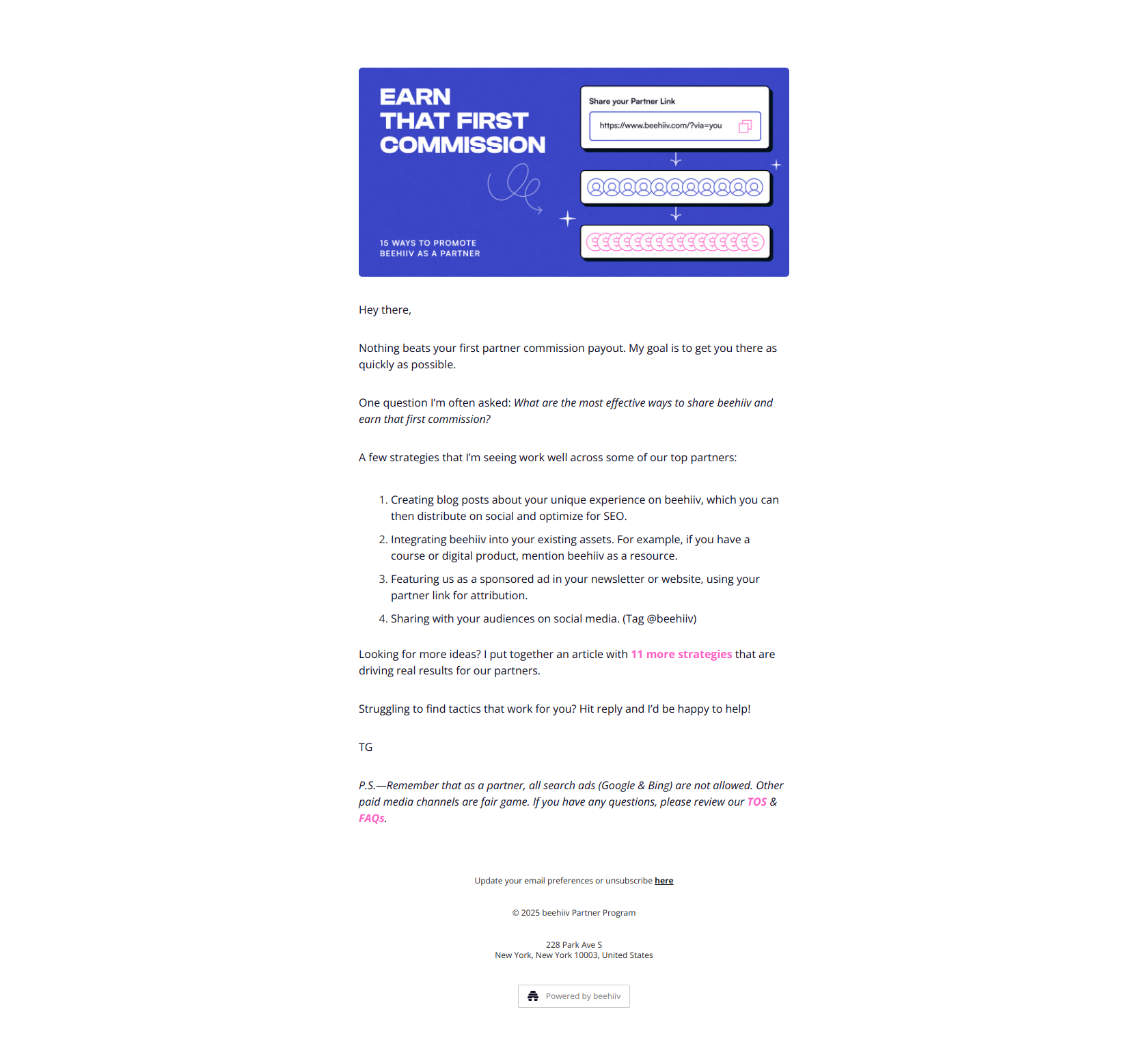 beehiiv Partners 💰  | Start here — email screenshot from Beehiiv