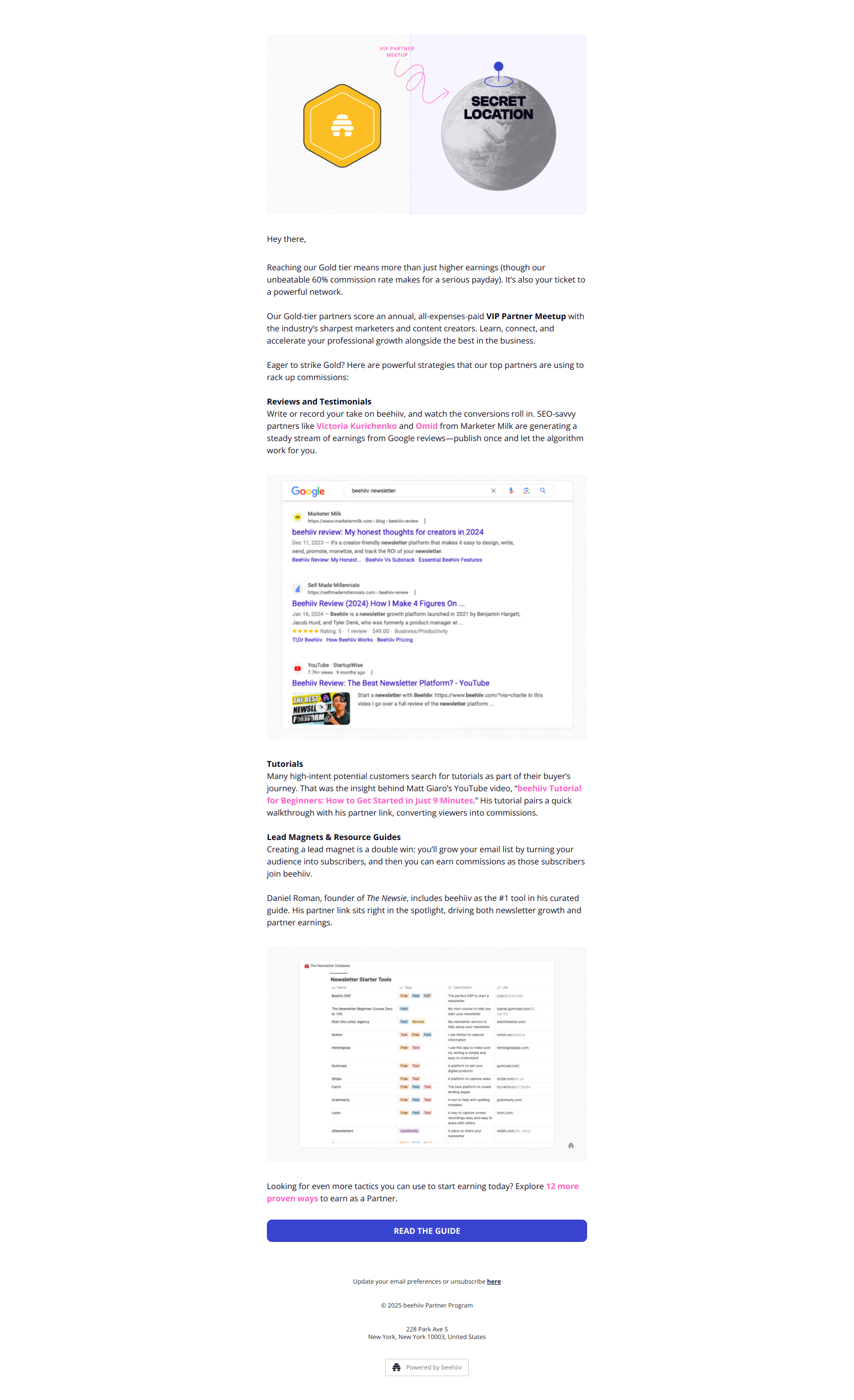 beehiiv Partners 💰 | Your path to gold 🥇 — email screenshot from Beehiiv