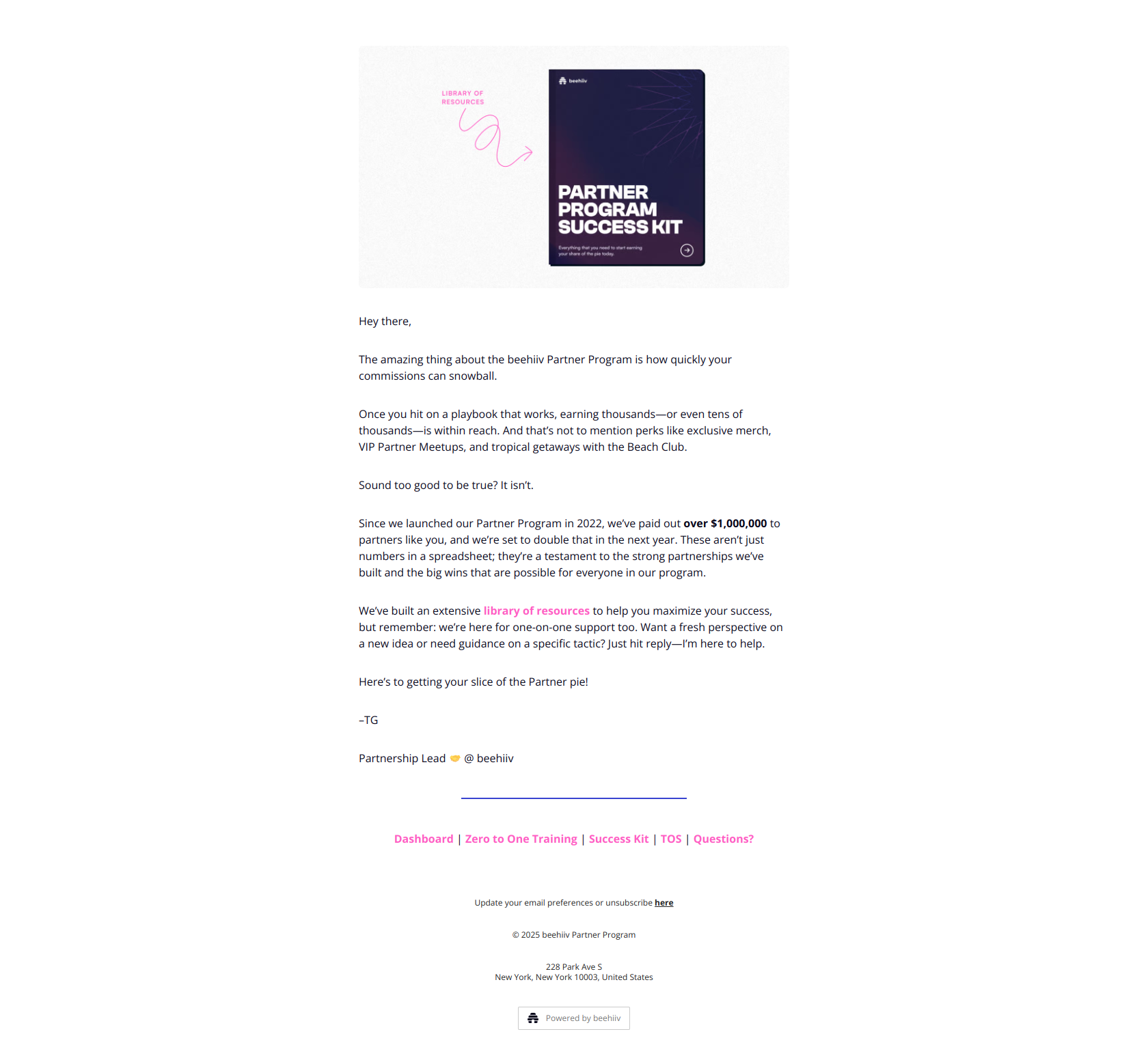 beehiiv Partners 💰 |  Building Your Playbook  📖 — email screenshot from Beehiiv