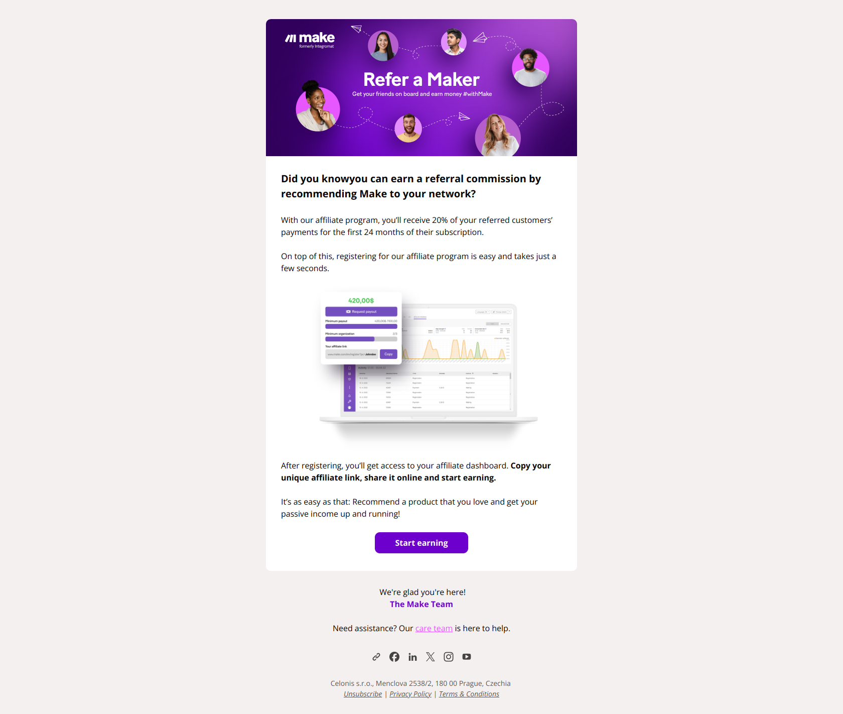 Join Make’s affiliate program & earn money with Make — email screenshot from Make