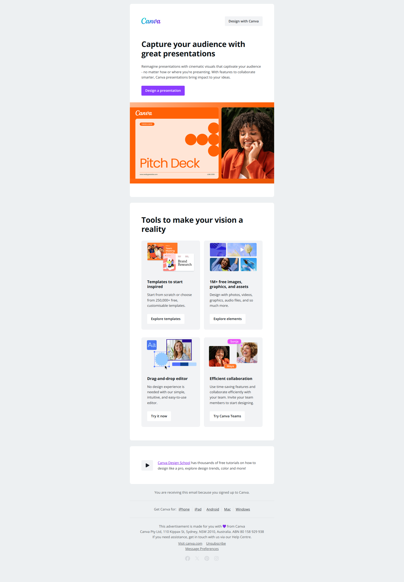 Captivate your audience — email screenshot from Canva
