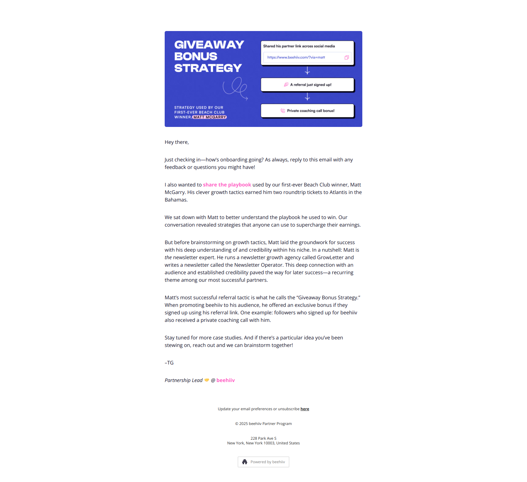 beehiiv Partners 💰 | Laying the foundation 🧱 — email screenshot from Beehiiv
