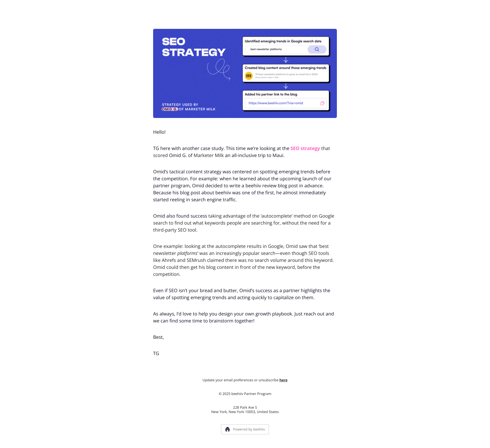 beehiiv Partners 💰 | Another way to win 🏆 — email screenshot from Beehiiv