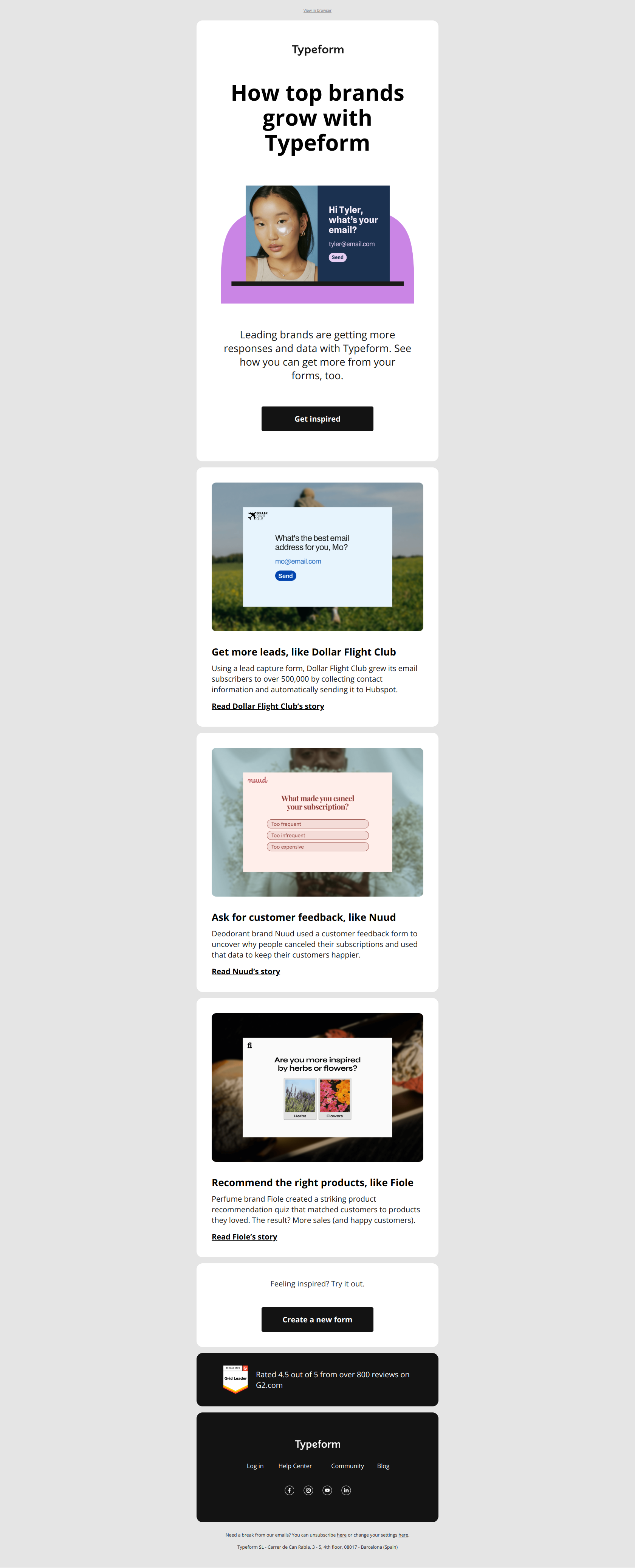 Better data, leads, and sales? Forms deliver it all 🙌 — email screenshot from Typeform