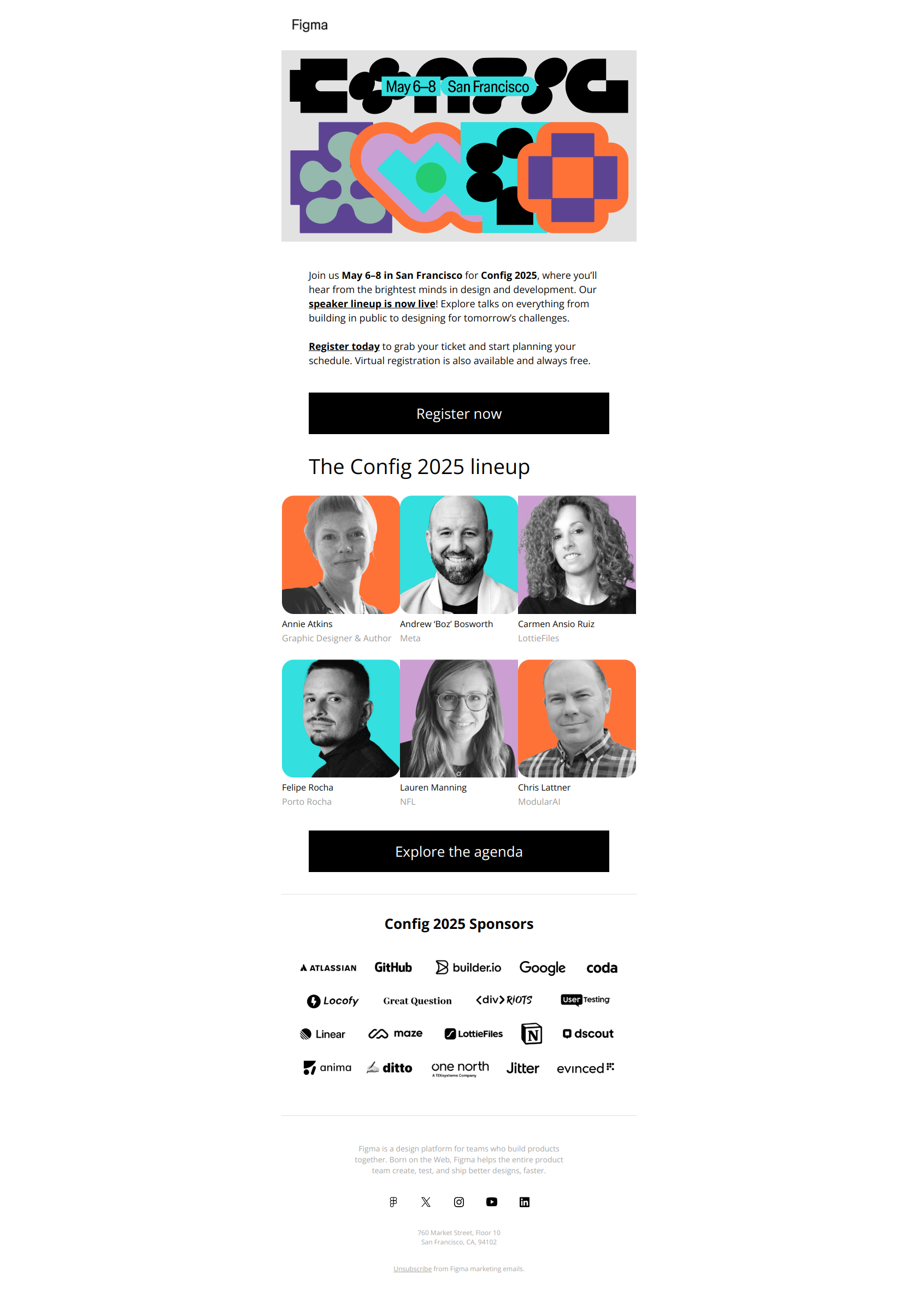 Just launched: Config 2025 agenda — email screenshot from Figma