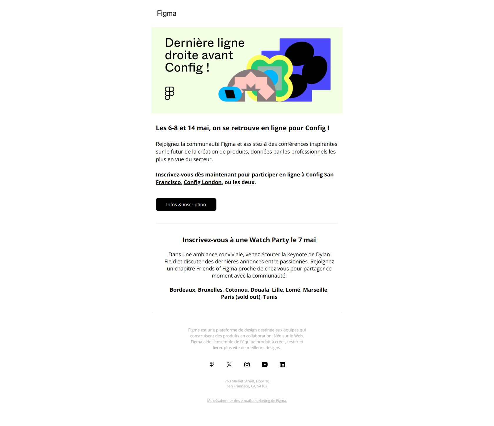 Qui dit mai, dit Config ! — email screenshot from Figma