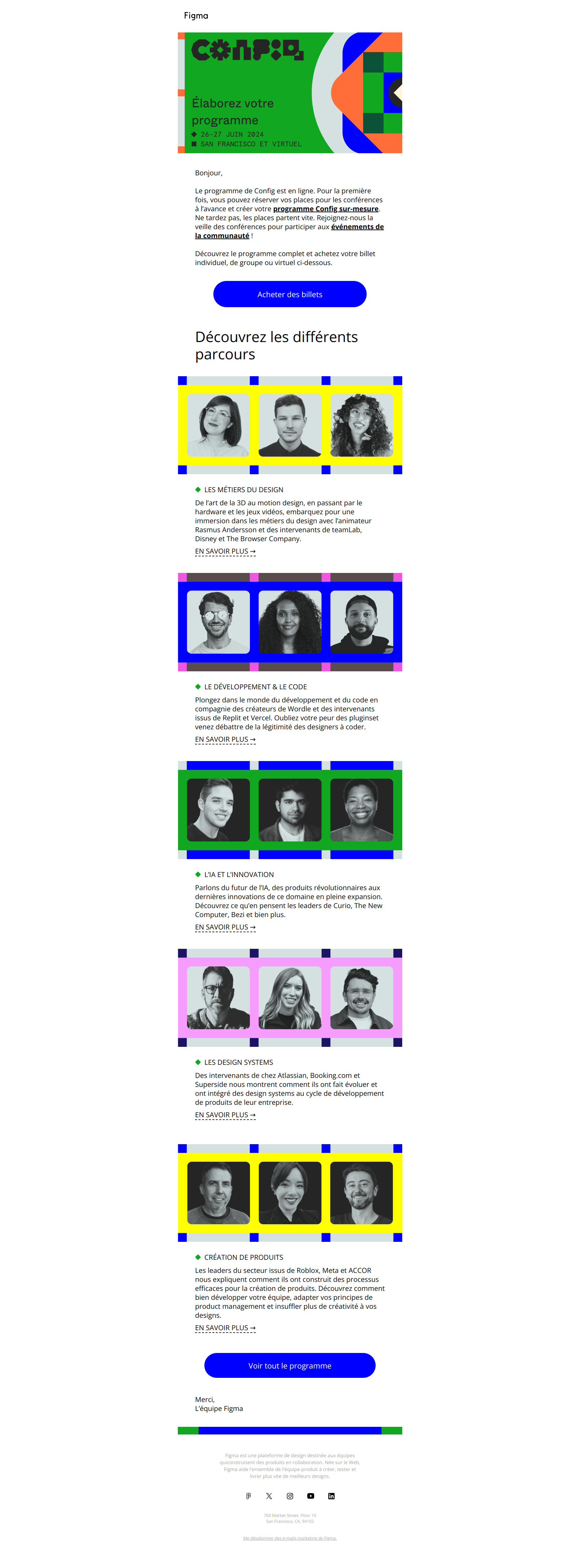 Les places pour le programme Config sont disponibles. Inscrivez-vous dès maintenant. — email screenshot from Figma