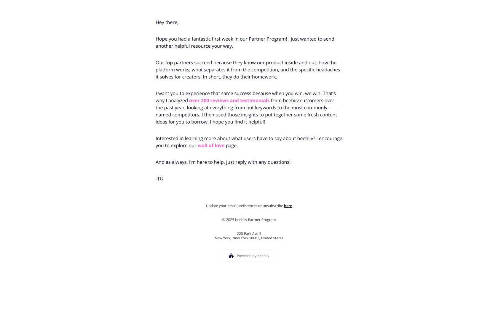 beehiiv Partners 💰  | Help with your homework 📝 — email screenshot from Beehiiv