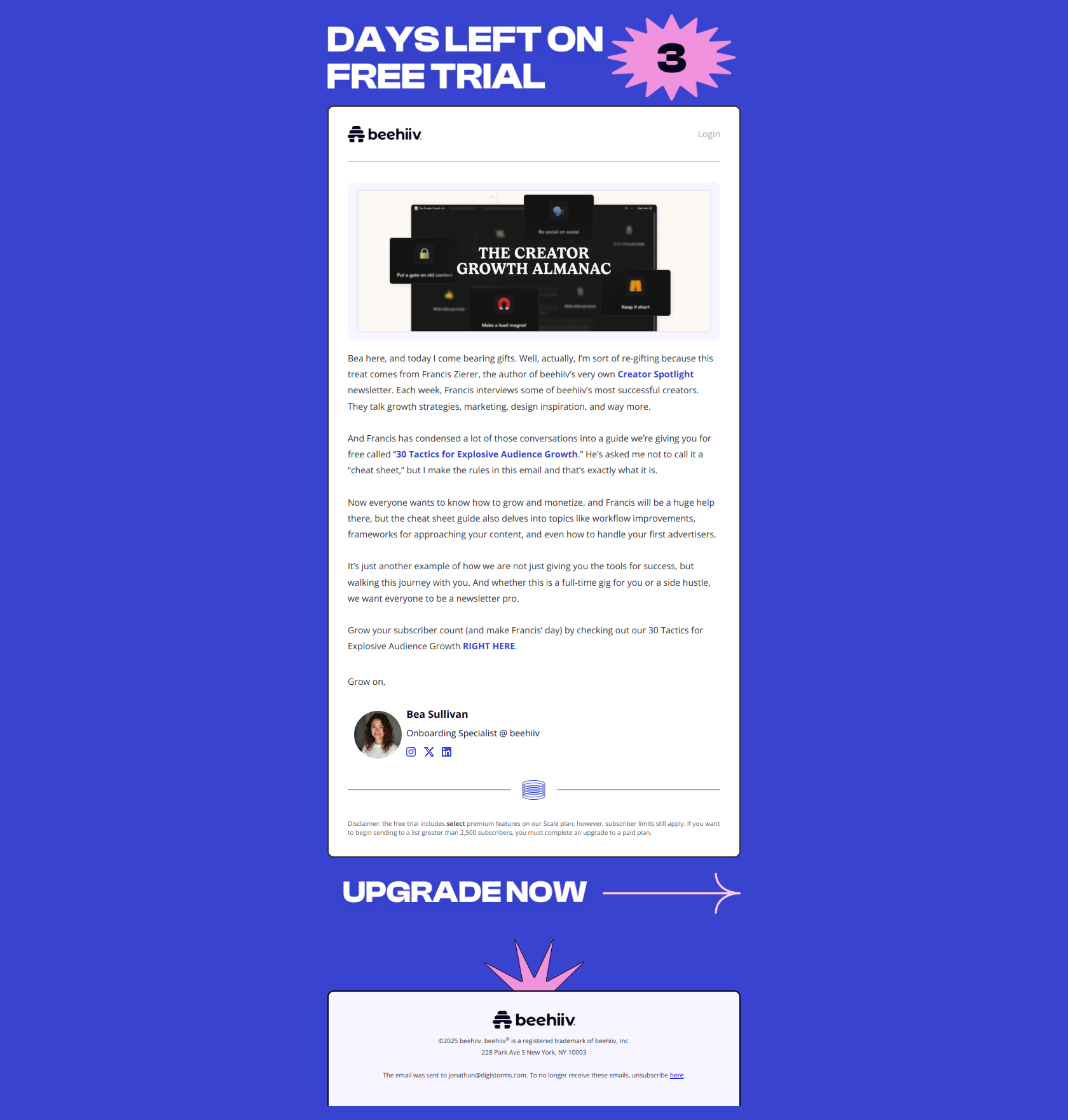 A free gift to grow your newsletter — email screenshot from Beehiiv