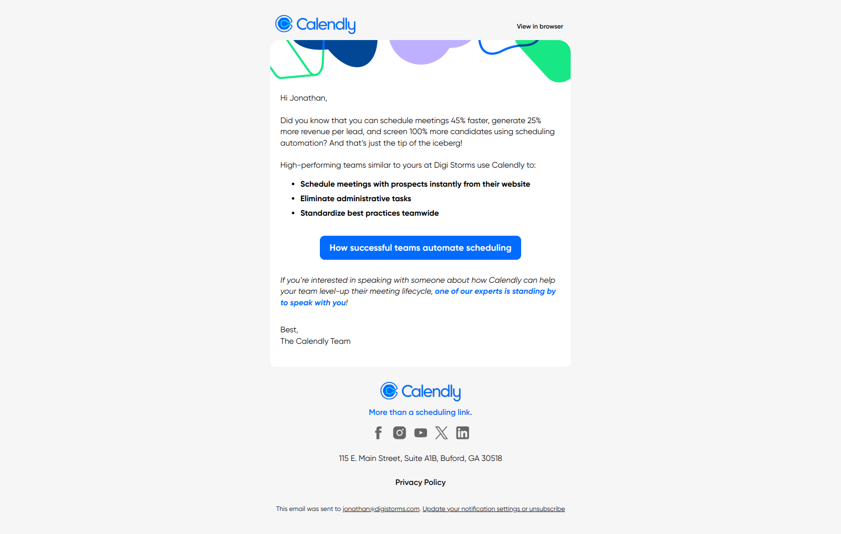 Scheduling a meeting? Avoid the status quo. — email screenshot from Calendly