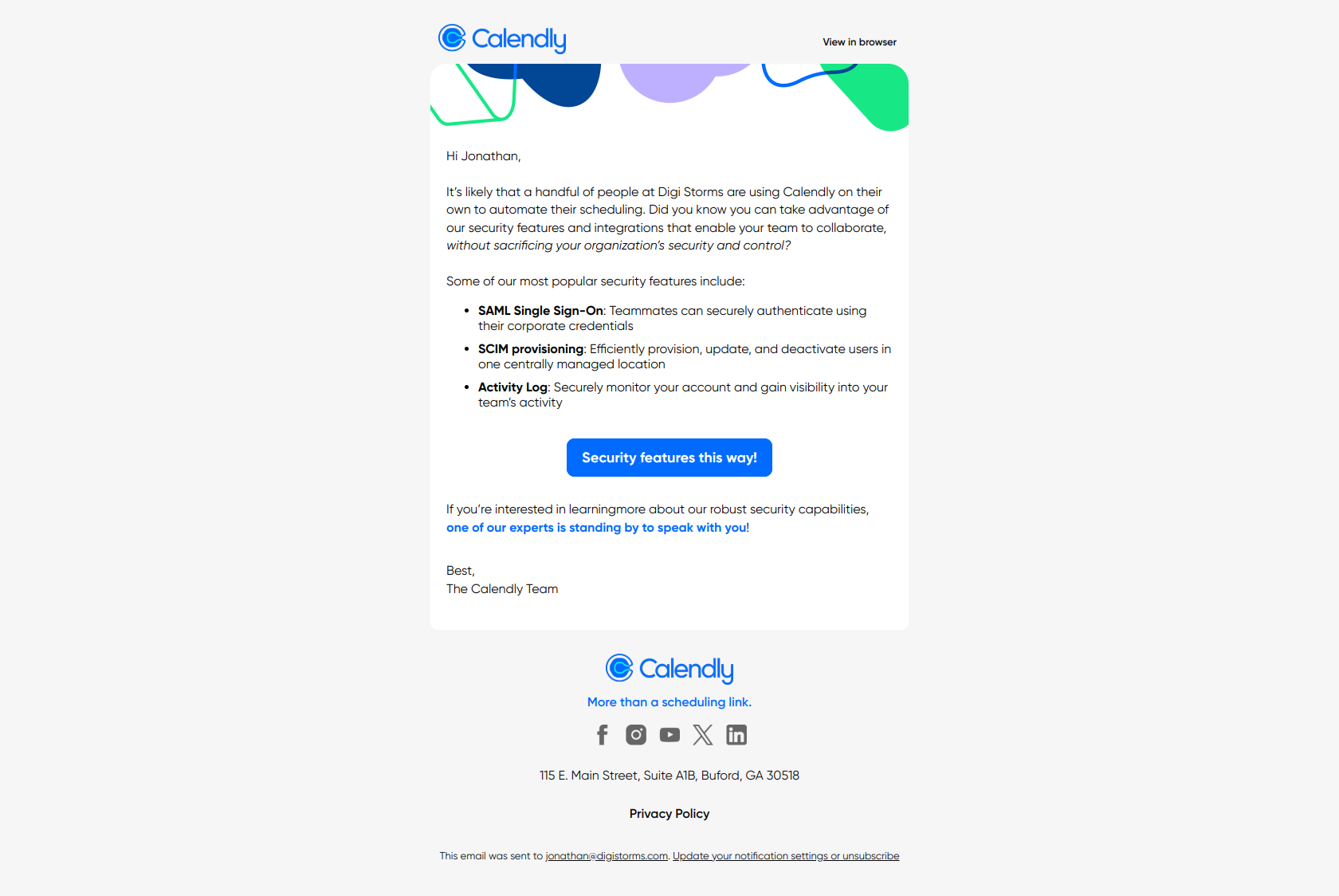 Collaborate without sacrificing control… — email screenshot from Calendly