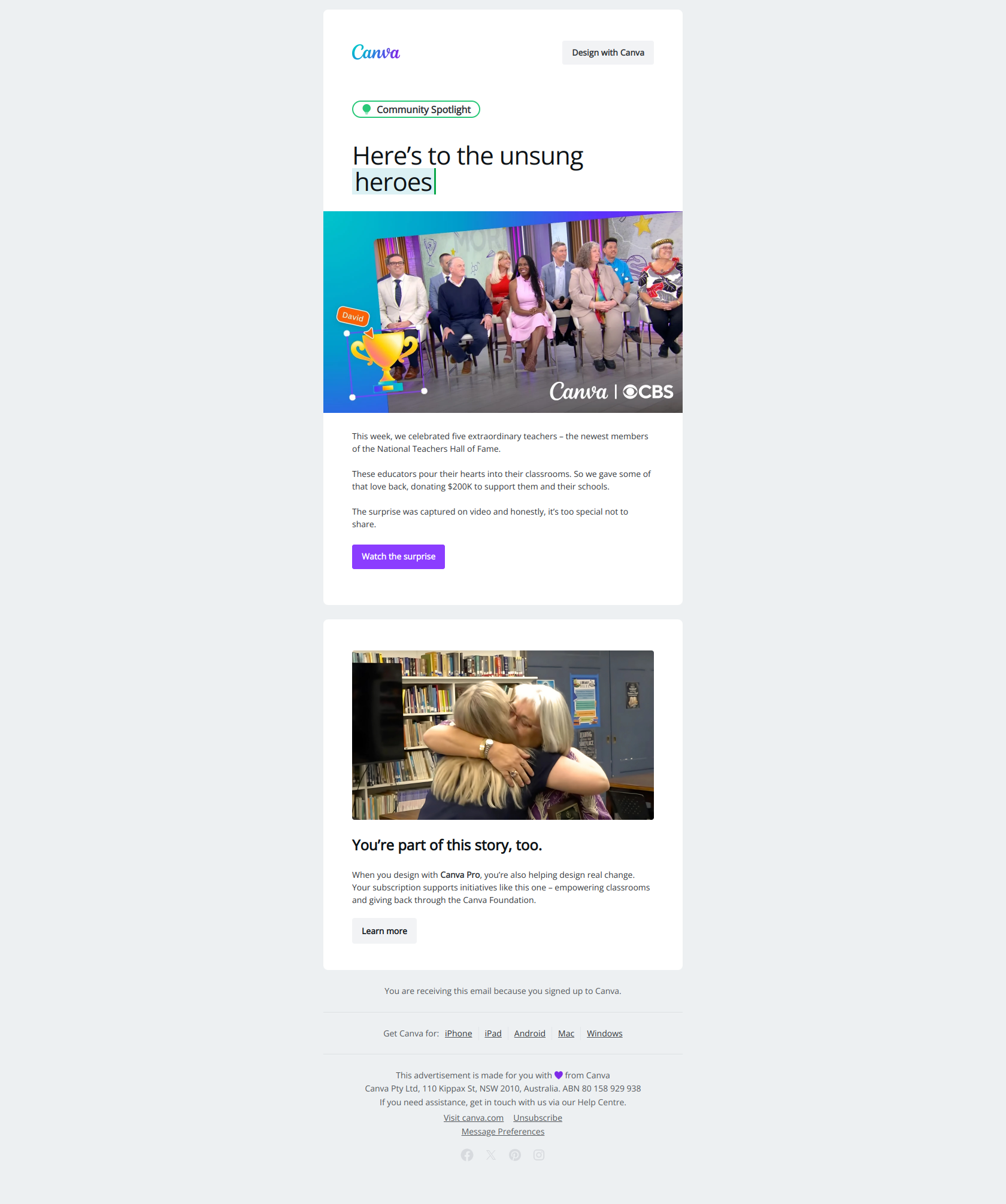 Good news alert! — email screenshot from Canva