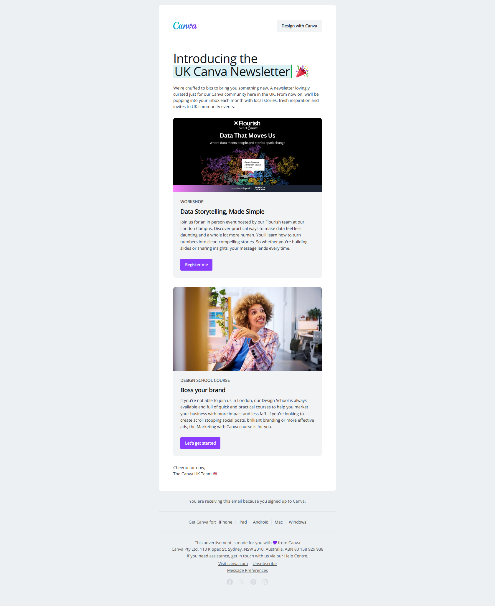 Your new go-to for all things Canva 🇬🇧 — email screenshot from Canva