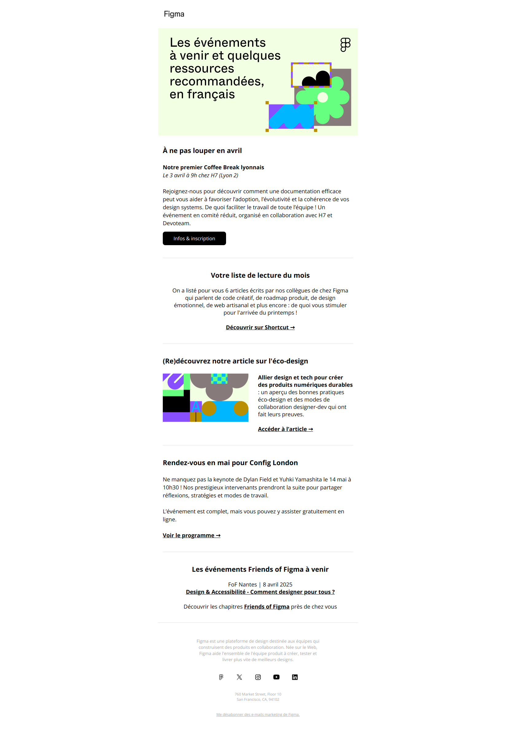 Ne manquez rien en avril : Événements & Ressources Figma à découvrir — email screenshot from Figma
