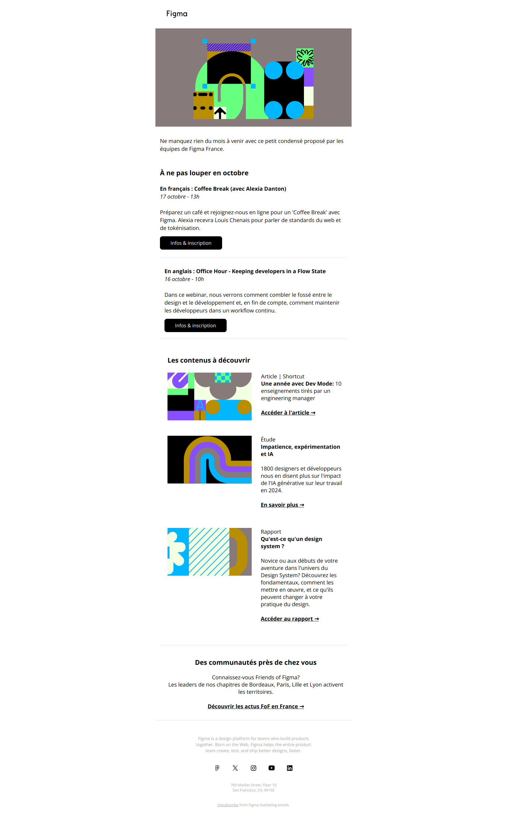 Ne manquez rien en octobre : Événements & Ressources Figma à découvrir — email screenshot from Figma