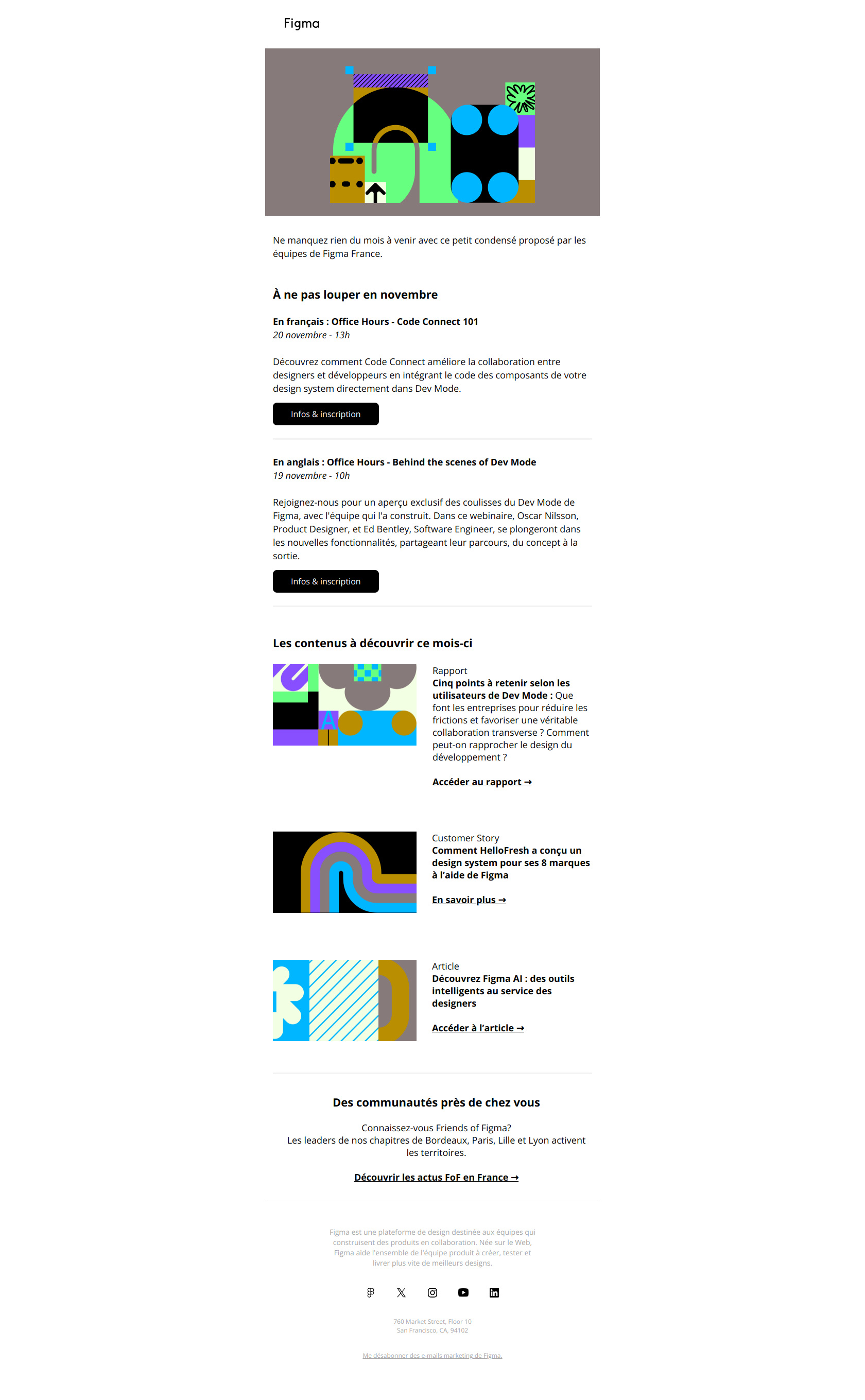 Ne manquez rien en novembre : Événements & Ressources Figma à découvrir — email screenshot from Figma