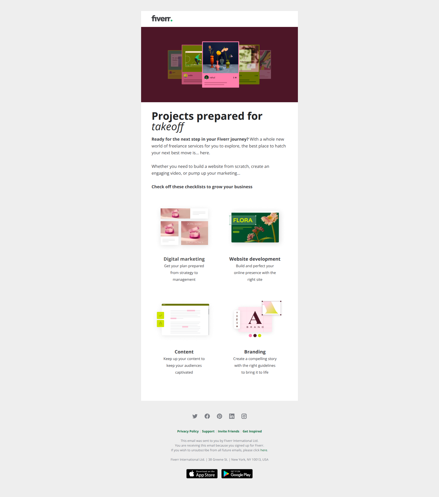 Projects that practically plan themselves — email screenshot from Fiverr