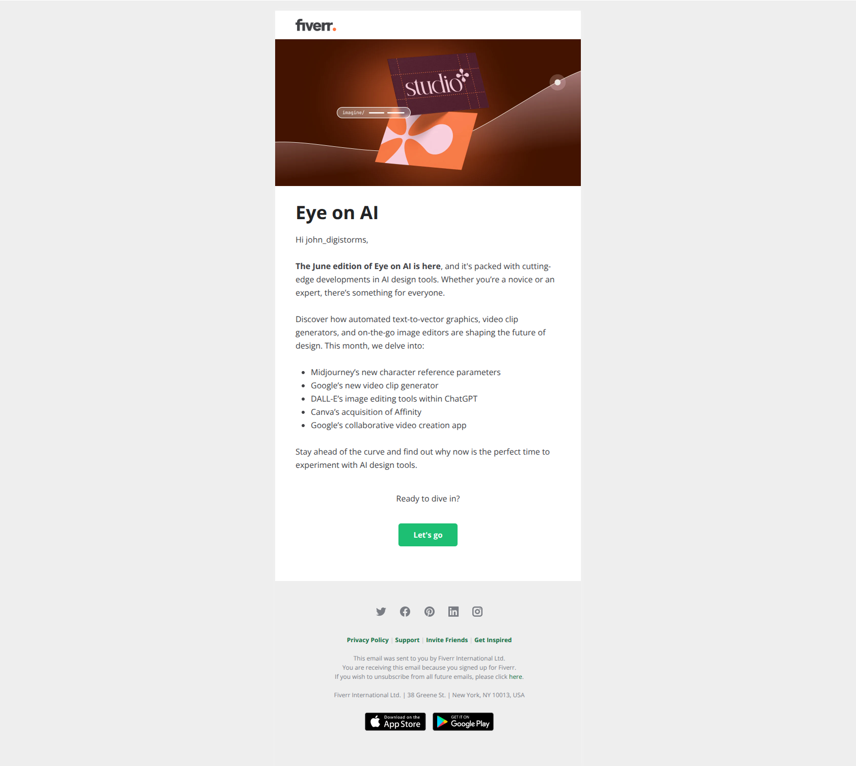 Stay ahead with the latest AI trends in design — email screenshot from Fiverr
