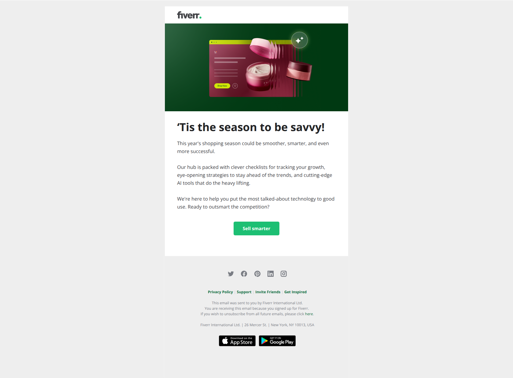 Your smartest shopping season starts now — email screenshot from Fiverr