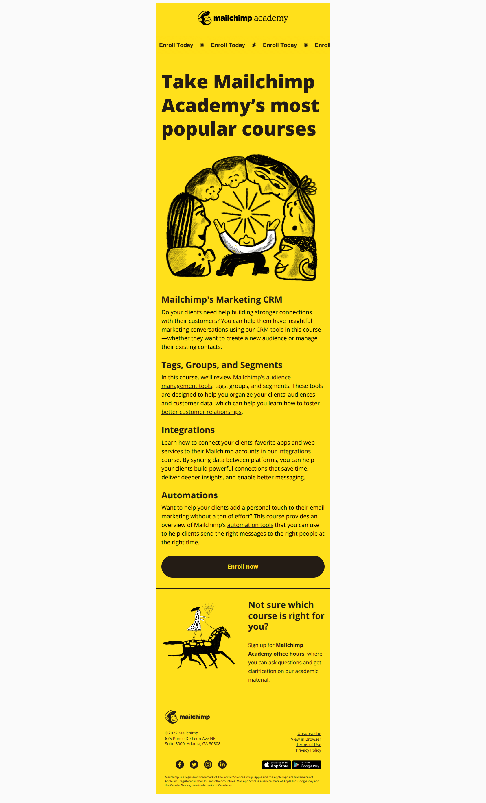 Not sure where to begin? — email screenshot from MailChimp