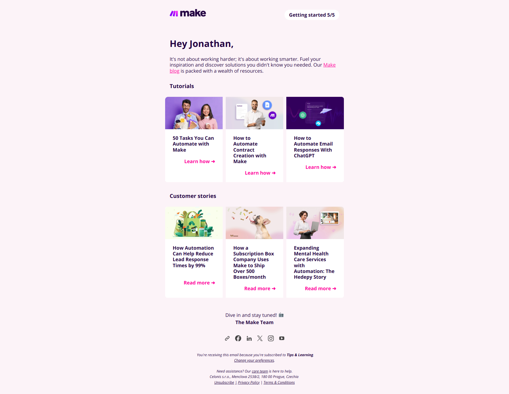 🟣 Inspiration, help and updates on the Make blog — email screenshot from Make